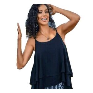 Lani Lau Hawaii Venus Tiered Layered Ruffle Flowy Cami Adjustable Tank Top S/M